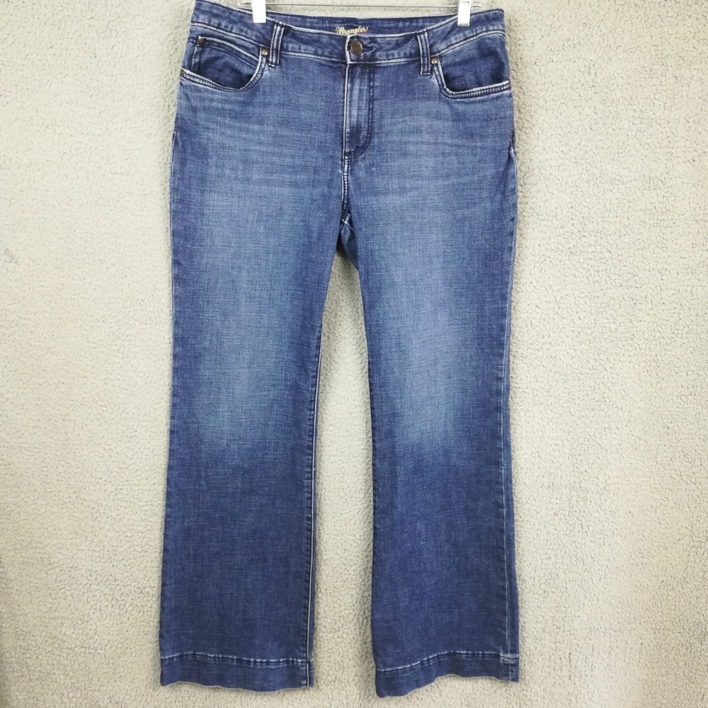 Wrangler Womens Jeans Mae Sophia Trouser Boot Cut Blue Denim Wide‎ Leg 15 X 34